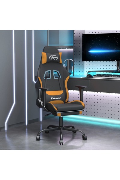 Concept Scaun de gaming cu suport picioare, negru și oranj, textil