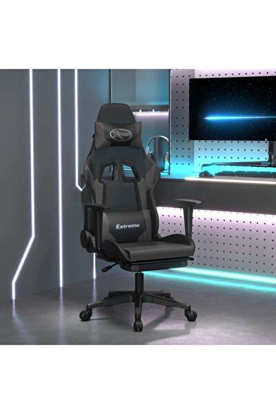 Concept Scaun de gaming cu suport picioare, negru/gri, piele ecologică