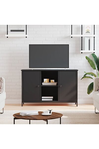Concept Comodă TV, negru, 100x35x65 cm, lemn compozit