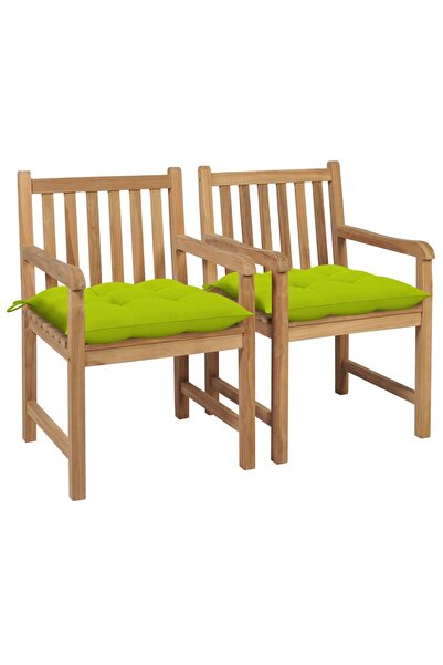 Concept Scaune de grădină cu perne verde aprins, 2 buc., lemn masiv tec