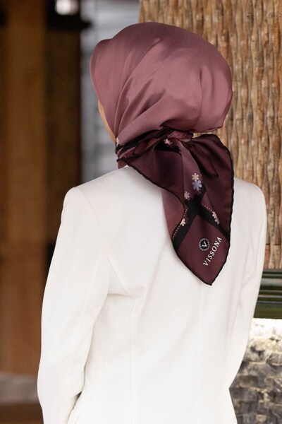 Vissona %100 Twill İpek Kenar Motifi Çiçek Desenli Gül Kurusu - Siyah Renkli ...