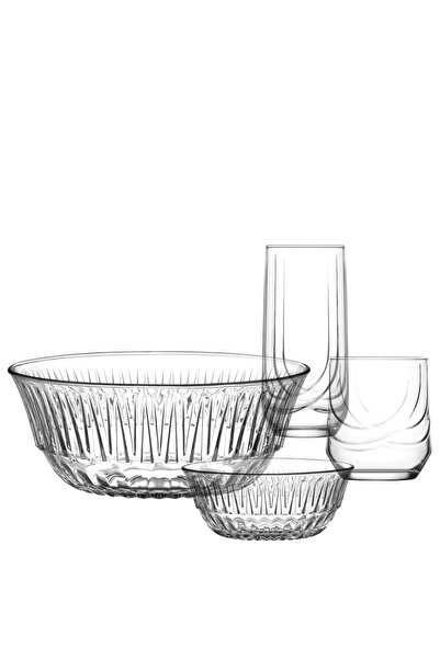 LAV Life Glass Cup Set 15 Pieces (1 Large Bowl, 6 Small Bowls, 4 Soft Drink G...