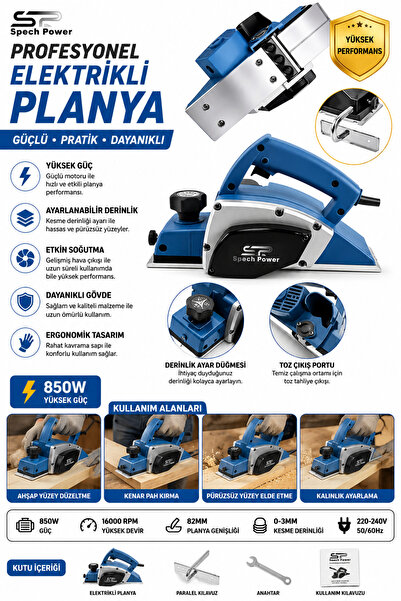 Spech Power 1500 Watt Bakır Sargılı -motor Çelik Şanzumanlı Çift Bıçaklı Plan...