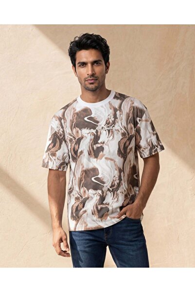 REDTAG Men Brown Printed T-Shirt