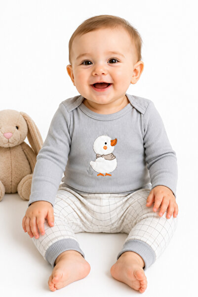 İZYALİF BABY Bebek 2li Pamuklu Alt-Üst Takım %100 Pamuk Çıtçıtlı Mevsimlik