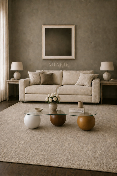 MIARIK DESIGN AHŞAP TOP AYAKLI CAMLI ORTA SEHPA