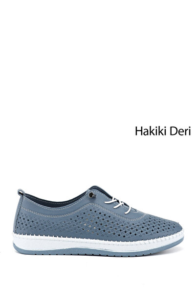 GÖNDERİ(R) Women's Blue Lace-Up Genuine Leather Comfort Shoes