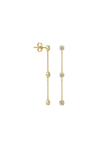 jelux silver Gümüş 925 Ayar Üçlü Zirkon Taşlı Sallantılı Çivili Küpe
