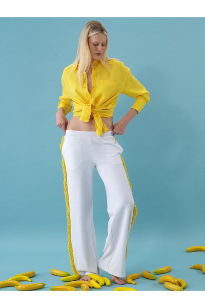 Xint Kadın Sarı %100 Keten Oversize Gömlek