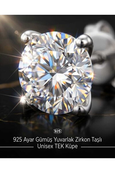 Lunexa 925 Ayar Gümüş Zirkon Taşlı Minimal Unisex Çivi Küpe 4mm TEK (GÖRSELDE...