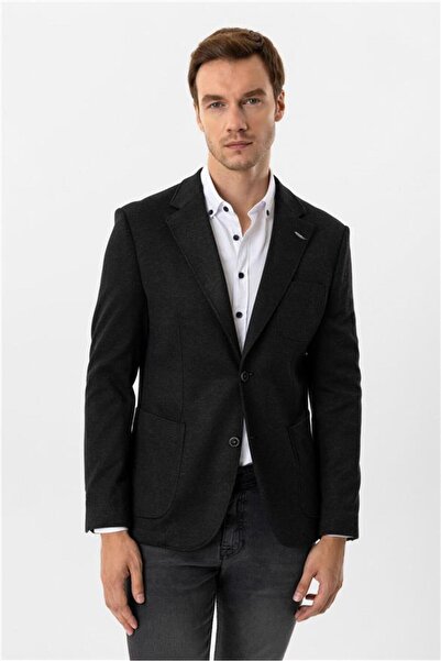 SÜVARİ Siyah Slim Mono Yaka Torba Cep 6 Drop Klasik Ceket