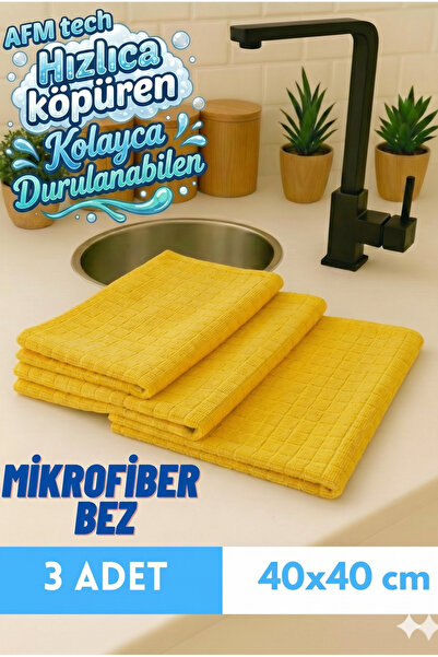 AFM tech ( 3 Adet ) Mikrofiber SARI Kareli Temizlik Bezi | Mutfak Tezgah Anka...