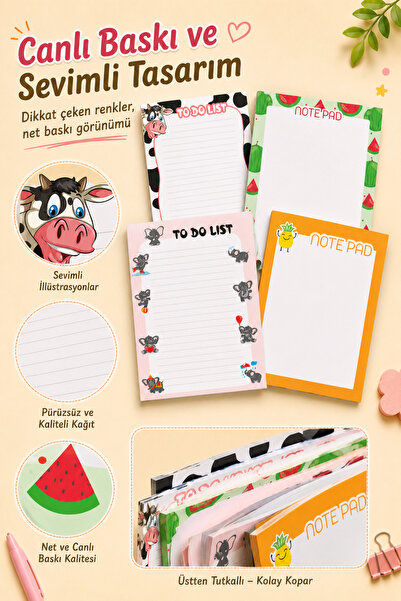 Aşktan Basım Hizmetleri Aşktan Basım 4lü Note Pad To Do List Bloknot 10x14 cm