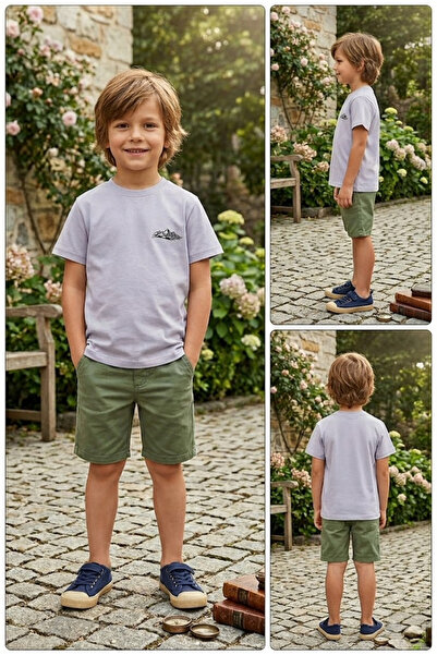 meyastore Boy's T-Shirt with Mountain Figure
