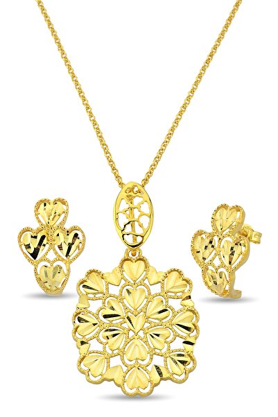 Argentum Concept 18K Altın Kaplamalı 925 Ayar Gümüş Tasarım Kalpli Set - 6702...