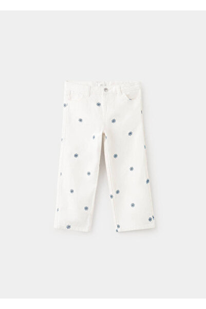 MANGO Baby Çiçek işlemeli düz kesim jean pantolon