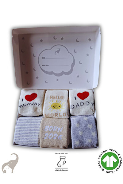 OKAYRO ORGANIC 6’lı %100 Organik Havlu Örgü Yenidoğan Bebek Çorap Seti – Hedi...