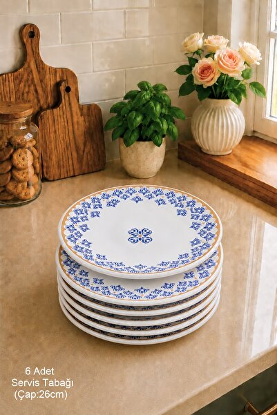 Pinkev Ottoman 6-Person Ceramic Serving Plate Set - 26cm