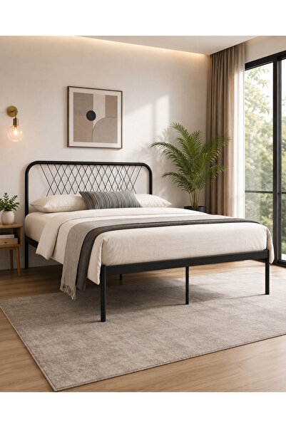 TrentonGCC Modern Black Metal Bed Frame – Platform Bed with Strong Steel Fram...