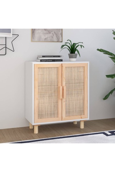 Concept Servantă, alb, 60x30x70 cm, lemn masiv pin și ratan
