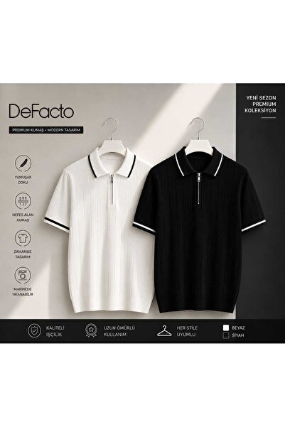 DeFacto 2 li avantajlı set paket, erkek kısa kollu yazlık fermuar detaylı pre...
