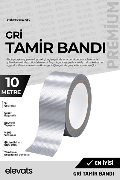 Elevats Premium 10M X 4.8Cm Gri Çok Amaçlı Tamir Bandı - Gri Tamir Bantı