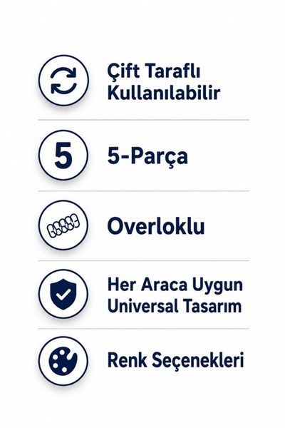 ILGAR DESIGN Mavi Oto Paspas Seti 5 li Siyah Kenar Overloklu her araca uyumlu