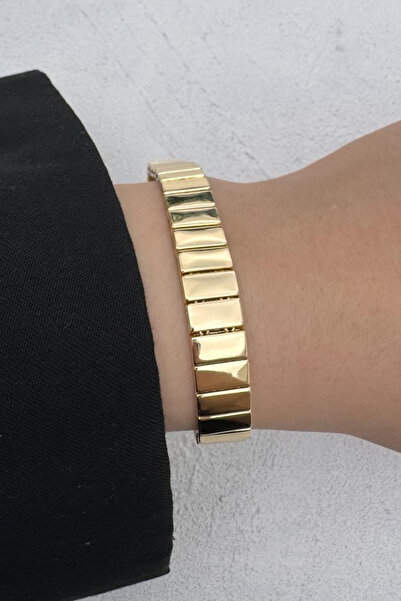 Leo'Stone Gold Dikdörtgen Kesim Düz Plaka Form Kadın Çelik Bileklik Altın Kararmaz Renk Atmaz