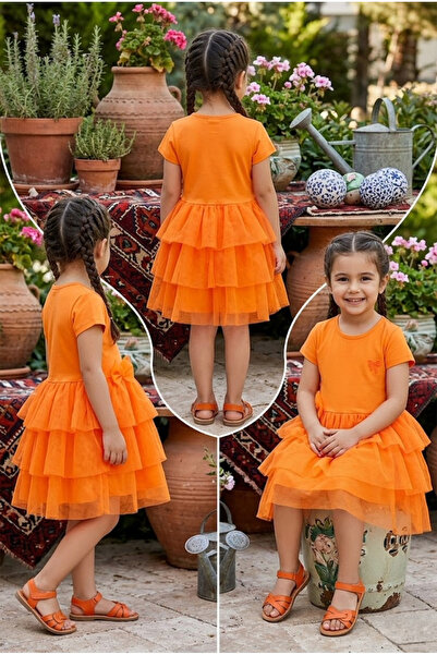 meyastore Kız Çocuk Elbise Tüllü Nakışlı