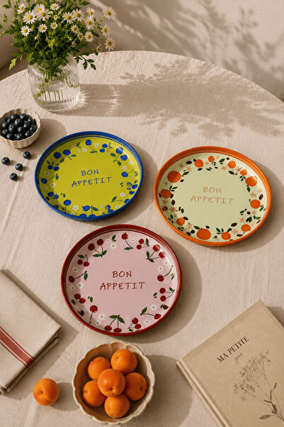 Sarkap Home 26 Cm Meyve Desenli 3'lü Meyve Tabağı Seti