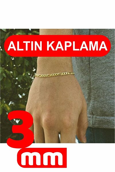 OSMANLI GÜMÜŞ 3mm Figaro Model 925 Ayar Altın Kaplama Gümüş Erkek Bileklik Kü...