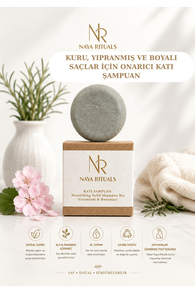 Naya Rituals Kuru&Yıpranmış& Boyalı Saçlar İçin Katı Şampuan - Biberiye & Itı...