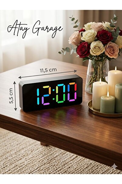 Atay Garage Renkli LED Dijital Saat – Masaüstü Alarm Saati, 12/24 Saat, Gece ...