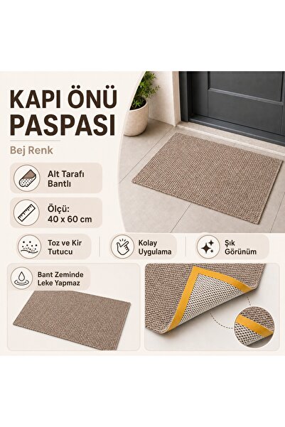 MİNUZ Kaymaz Bantlı Kapı Önü Paspası Balkon Önü Giriş Halısı Toz Kir Tutucu L...