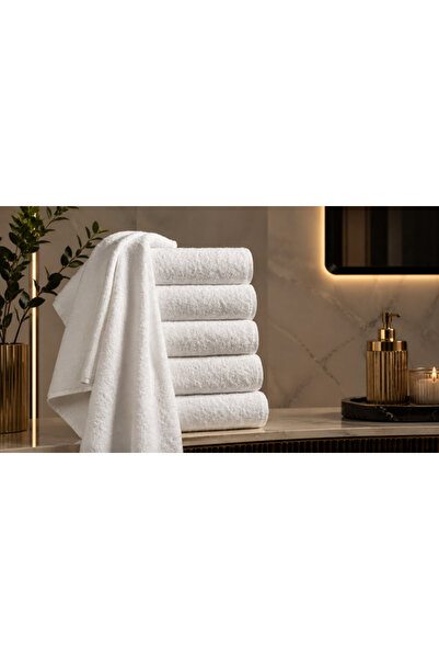 MEŞELİ TEKSTİL Set of 6 White 100% Cotton Bath Body Towels - King Size 90X150...