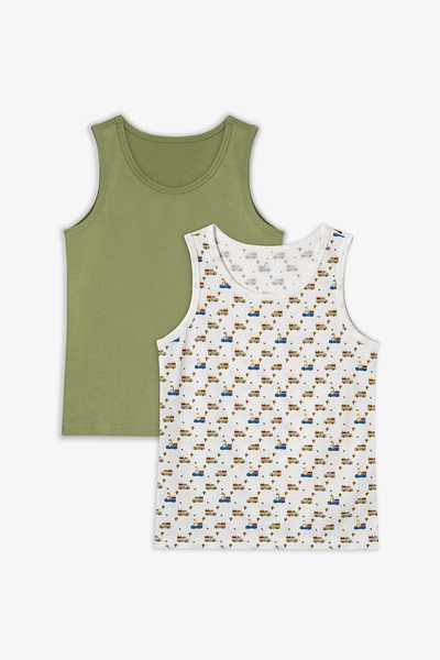 Penti Khakifarbene Dino in The Field Baumwoll-Tanktops für Jungen im 2er-Pack