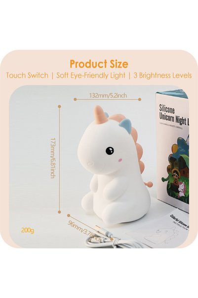wayawaa Cute Unicorn Night Light, Silicone, USB Rechargeable 5V 1200Mah, Lamp for Desk and Night Lighting (Pink)