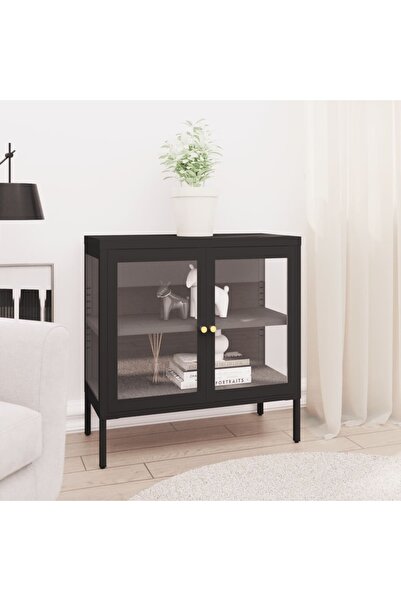 Concept Servantă, negru, 70x35x70 cm, oțel și sticlă