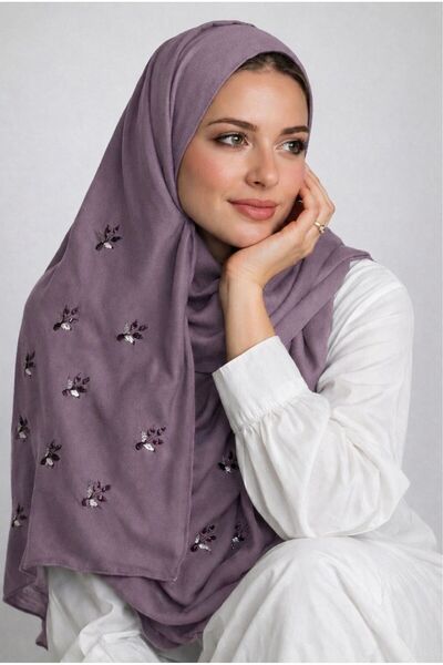 Veil Designer طرحه مها موف بوال طبقتين بتطريز علي الطرفين قماش ياباني 190*60