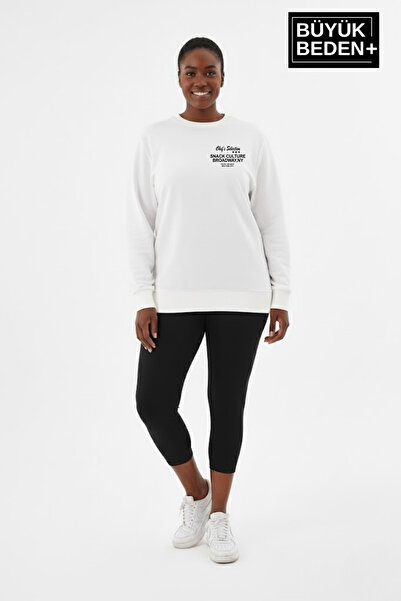 Süperlife Women's Plus Size Chef Printed Bisilet Collar Slim Sweatshirt Spr26...