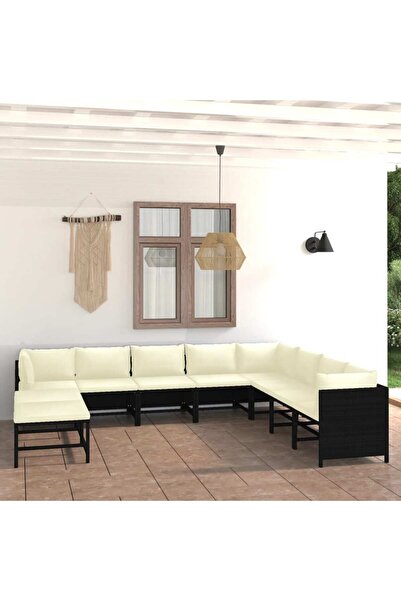 Concept Set mobilier de grădină cu perne, 9 piese, negru, poliratan