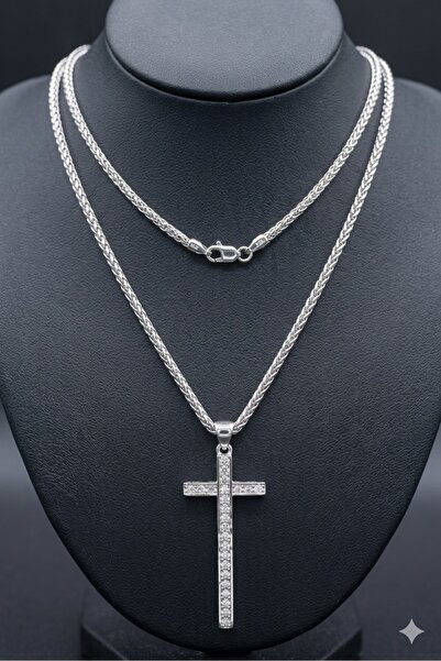 OEM Colier cu pandativ cruce tenis, din argint 925,si pietre cubic zirconia