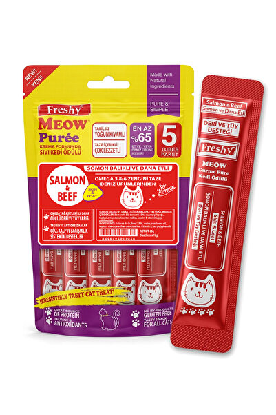 Freshy Meow Gurme Pure Somon Balıklı ve Dana Etli 60Gr 5Li Paket