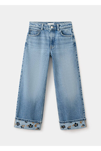 MANGO Kids Wide-leg kıvrık paçalı jean pantolon