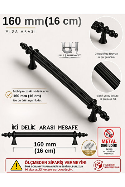 Ulaş Hırdavat Siyah Kulp 160 Mm Sert Polimer Kulp MOBİLYA MUTFAK BANYO