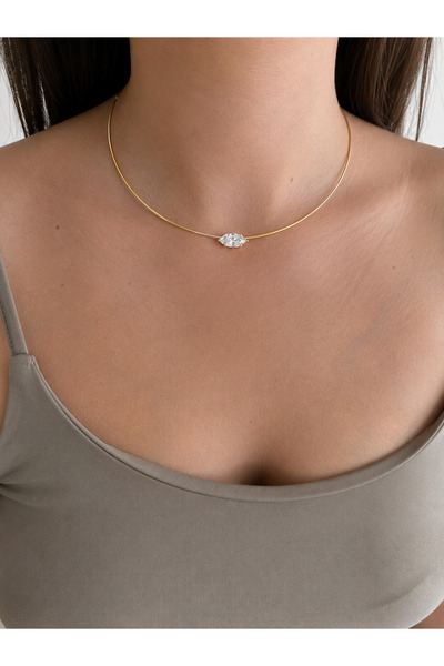 LEROSY CO. Baget Taşlı Choker Kolye Gold Çelik Kadın | Özel Seri Minimal Şık ...
