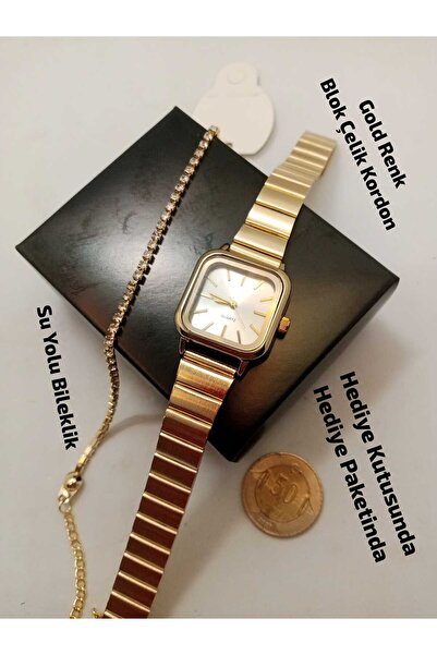 LA BOSS Vintage Model Kare Tasarım , Gold Renk BLOK ÇELİK Kordon , Gümüş Renk...