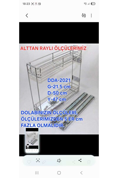 Azra Mutfak Şişelik-Deterjanlık Teleskopik Alttan Raylı 21,5 cm Genişlik