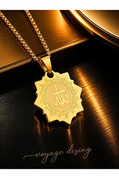 voyageaccessory Stainless Steel Allah Written Necklace in the Real Gold Shine...