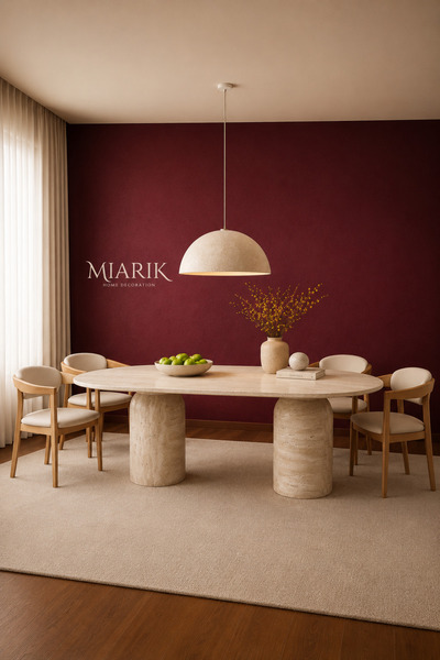 MIARIK DESIGN Kumsaiki-Traverten Mermer Yemek Masası